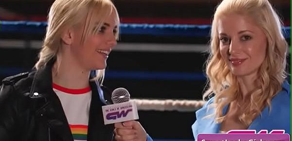 trendsNaughty lesbian girls Ariel X, Sinn Sage enjoy wrestling in the ring hardcore style